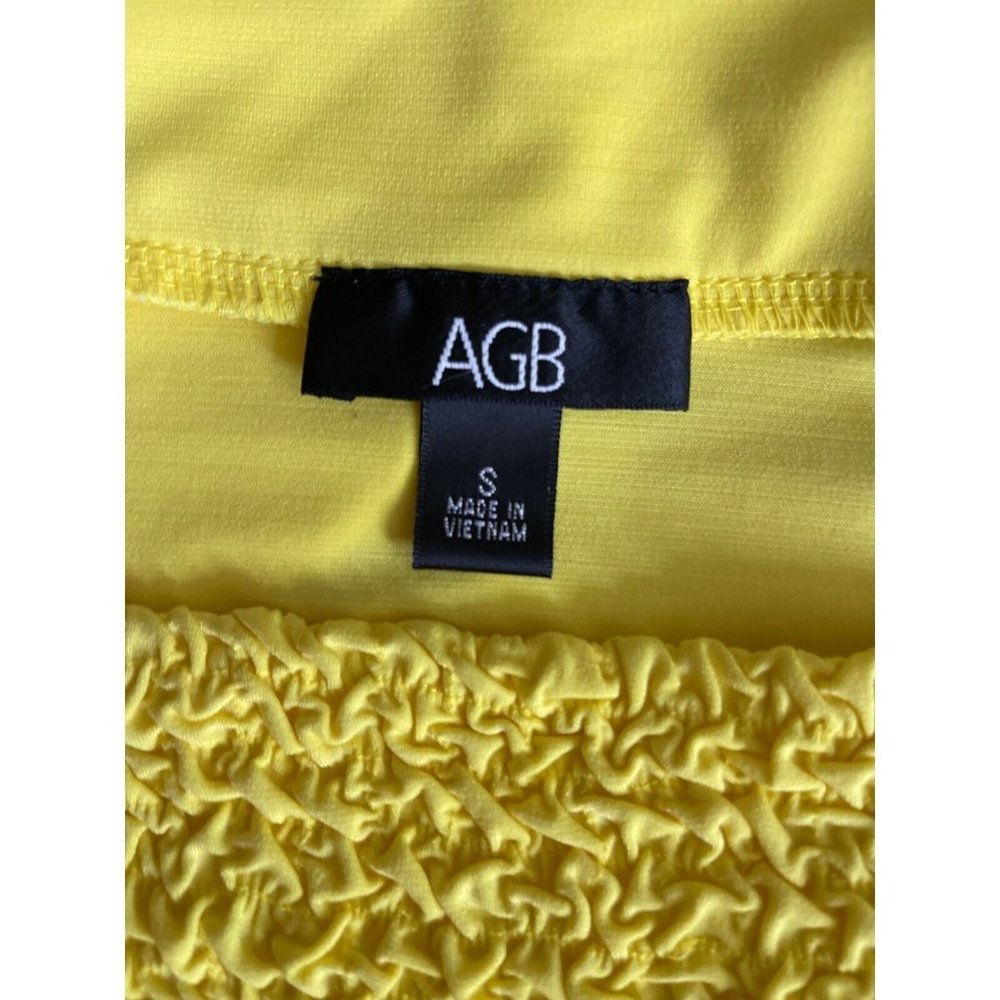 AGB Blouse Womens Size Small S 3/4 Sleeve Solid Yellow Stretch Top Square Neck - Picture 8 of 8